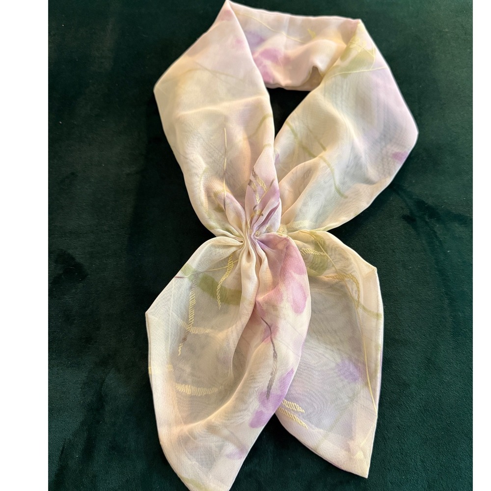 Mademoiselle Vintage Floral Chiffon Scarf Hook and Loop Closure Pink Green